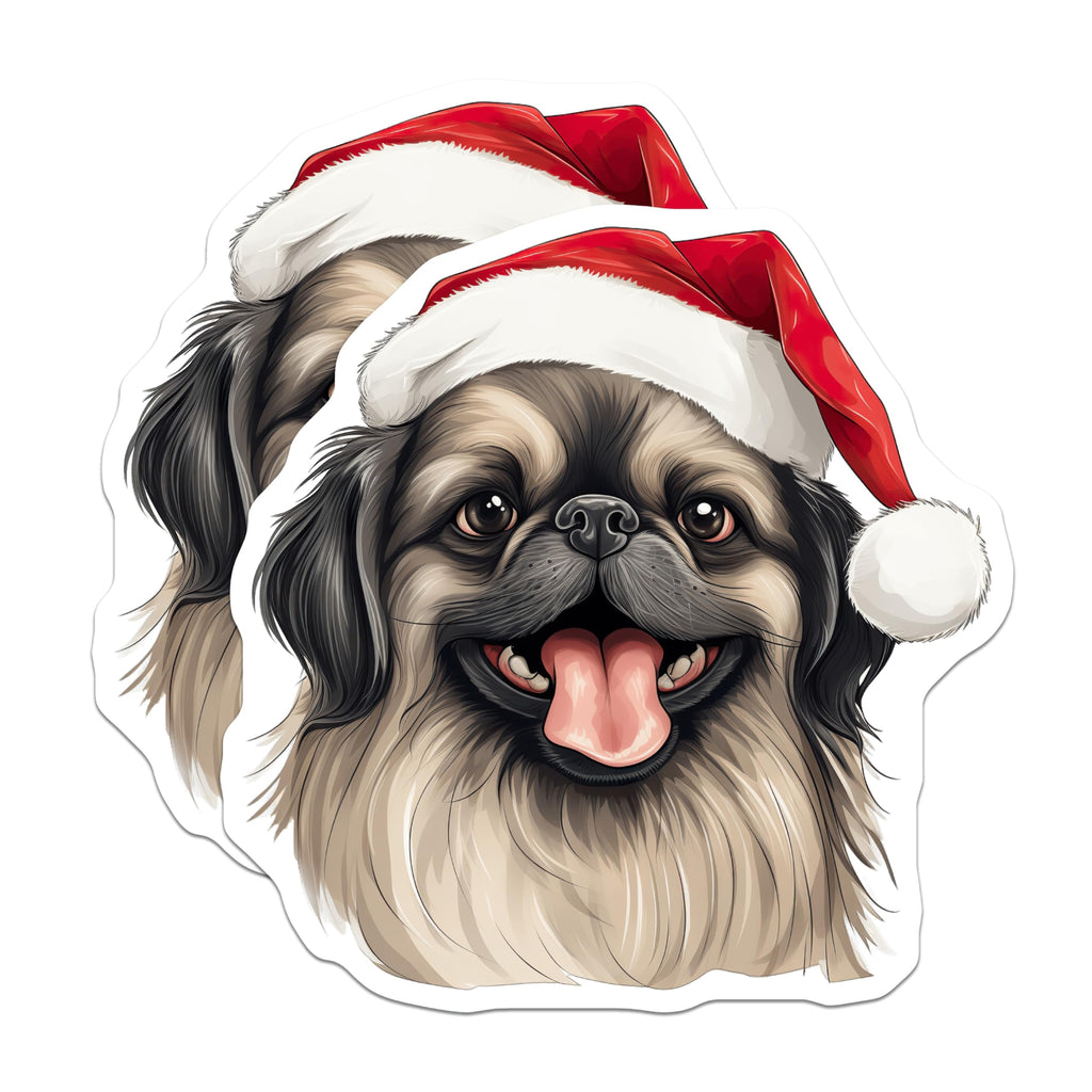 (2 Pack) Pekingese Christmas Magnets - Santa Hat Dog Decor - Holiday Refrigerator Art - 5 Inches On Longest Side - Thick Durable Magnet - Made in USA - MAG23402