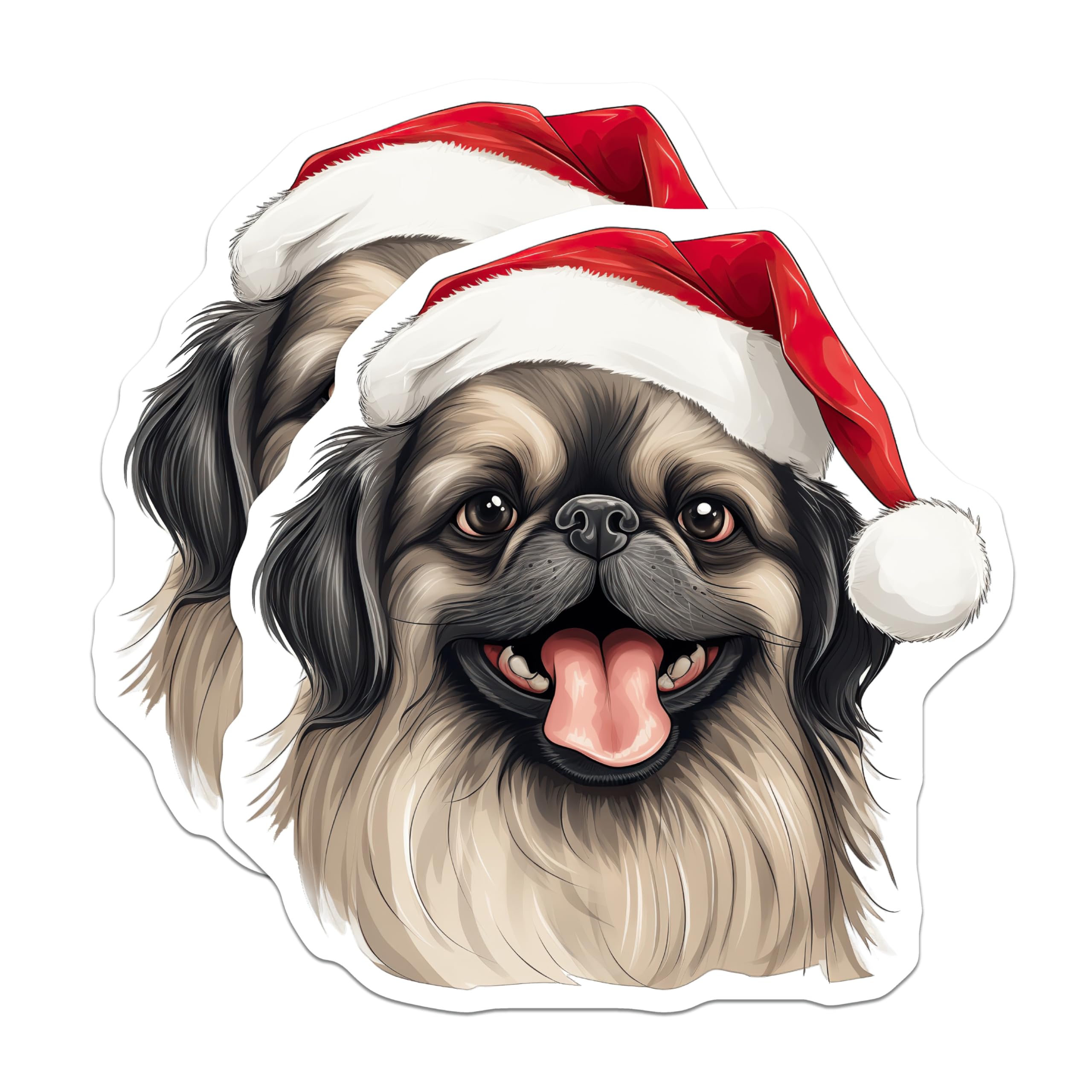 (2 Pack) Pekingese Christmas Magnets - Santa Hat Dog Decor - Holiday Refrigerator Art - 5 Inches On Longest Side - Thick Durable Magnet - Made in USA - MAG23402