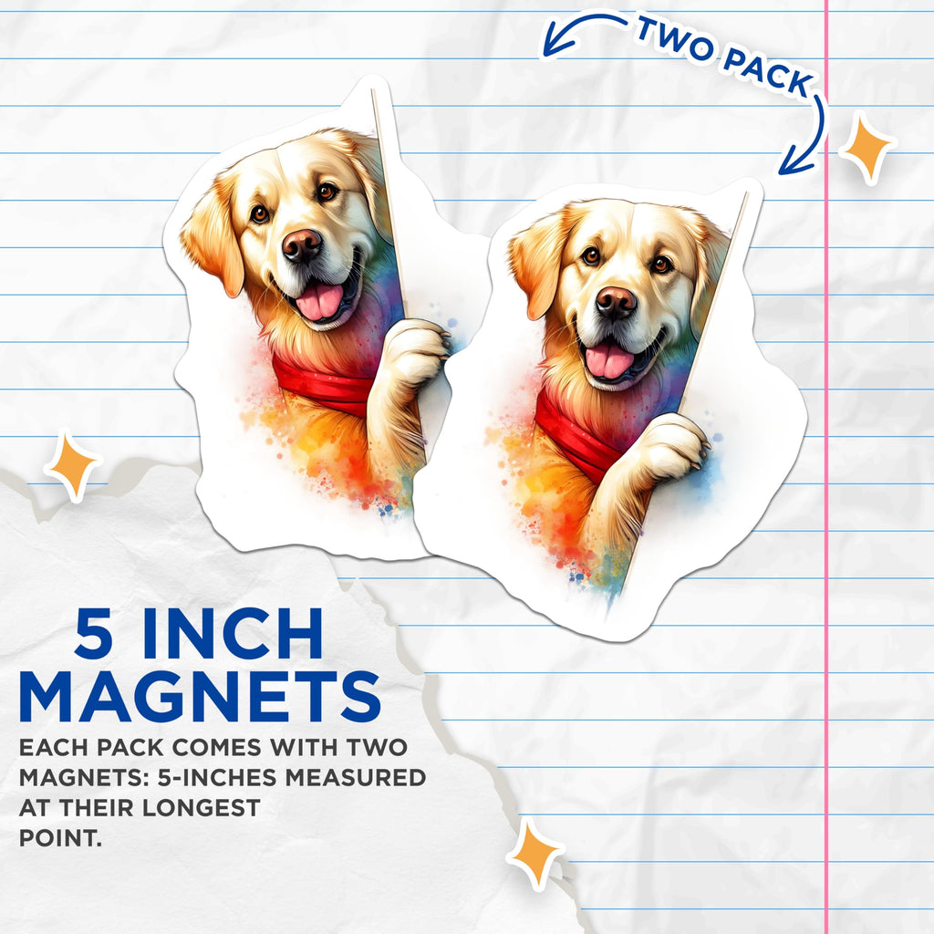 (2 Pack) Golden Retriever Magnets - Cute Dog Magnet - Fridge Decor - 5" On Longest Side - Premium Magnet - for Cars, Refrigerators, Toolboxes, Lockers - Made in USA - MAG15902