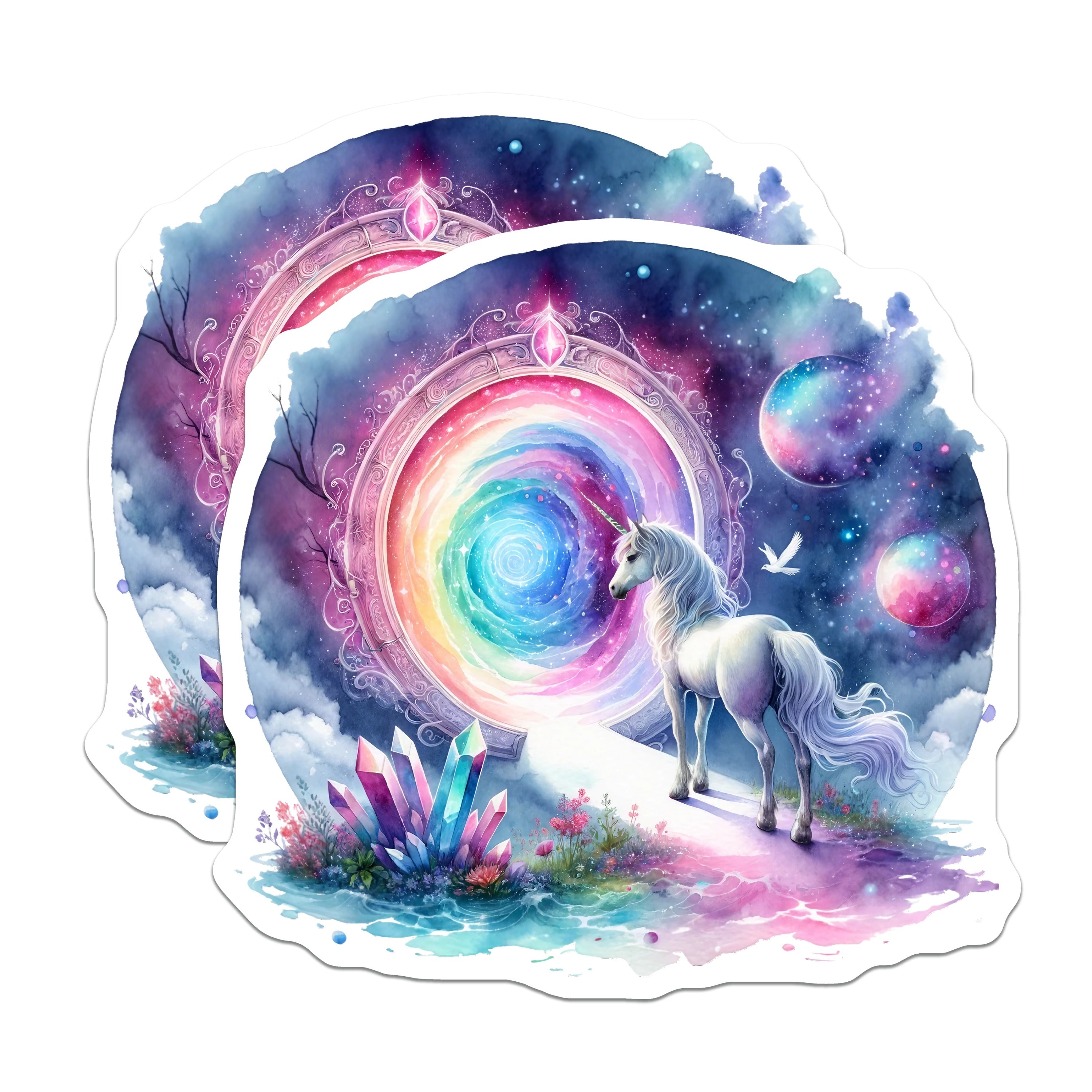 (2 Pack) Unicorn Magnets - Rainbow Portal Art - Magical Fantasy Creature - Dreamcore Aesthetic Decor - Cosmic Scene Artwork - 5 Inches On Longest Side - Thick Durable Magnet - Made in USA - MAG39371