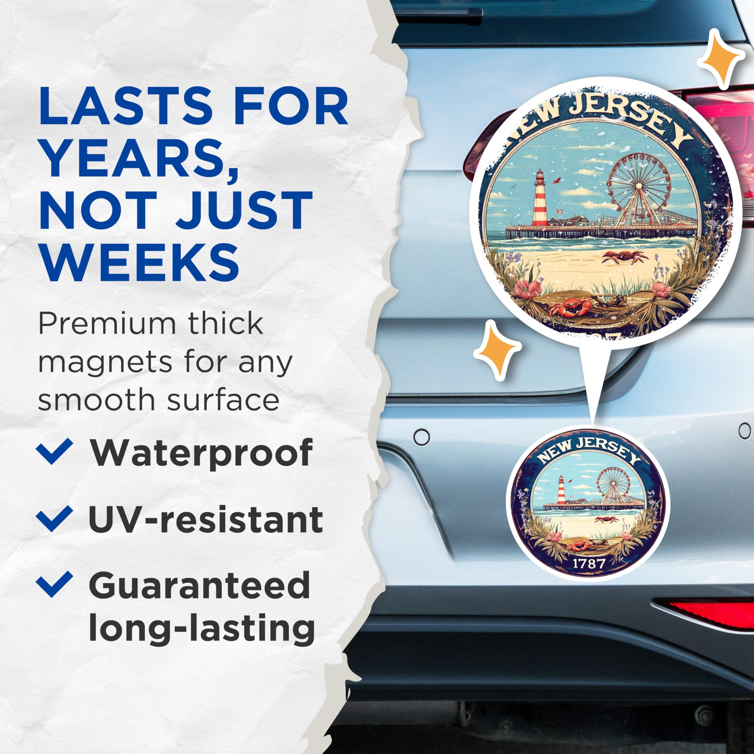 (2 Pack) New Jersey Magnets - State Seal - Beach and Boardwalk Souvenirs - 5" On Longest Side - Premium Magnet - for Cars, Refrigerators, Toolboxes, Lockers - Made in USA - MAG16348
