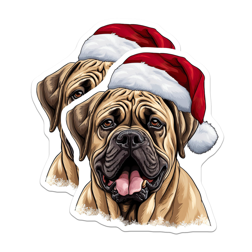 (2 Pack) Christmas Dog Magnets - Santa Hat Mastiff - Festive Pet Decor - 5 Inches On Longest Side - Thick Durable Magnet - Made in USA - MAG25047