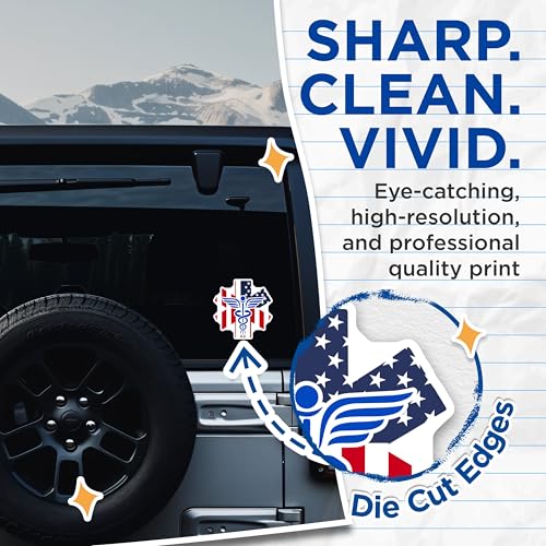 (2 Pack) American Medic Stickers - Medical Symbol Stickers - Patriotic Healthcare Stickers - 5" On Longest Side - Sticks to Smooth Flat Surfaces - Made in USA - BMCS4860