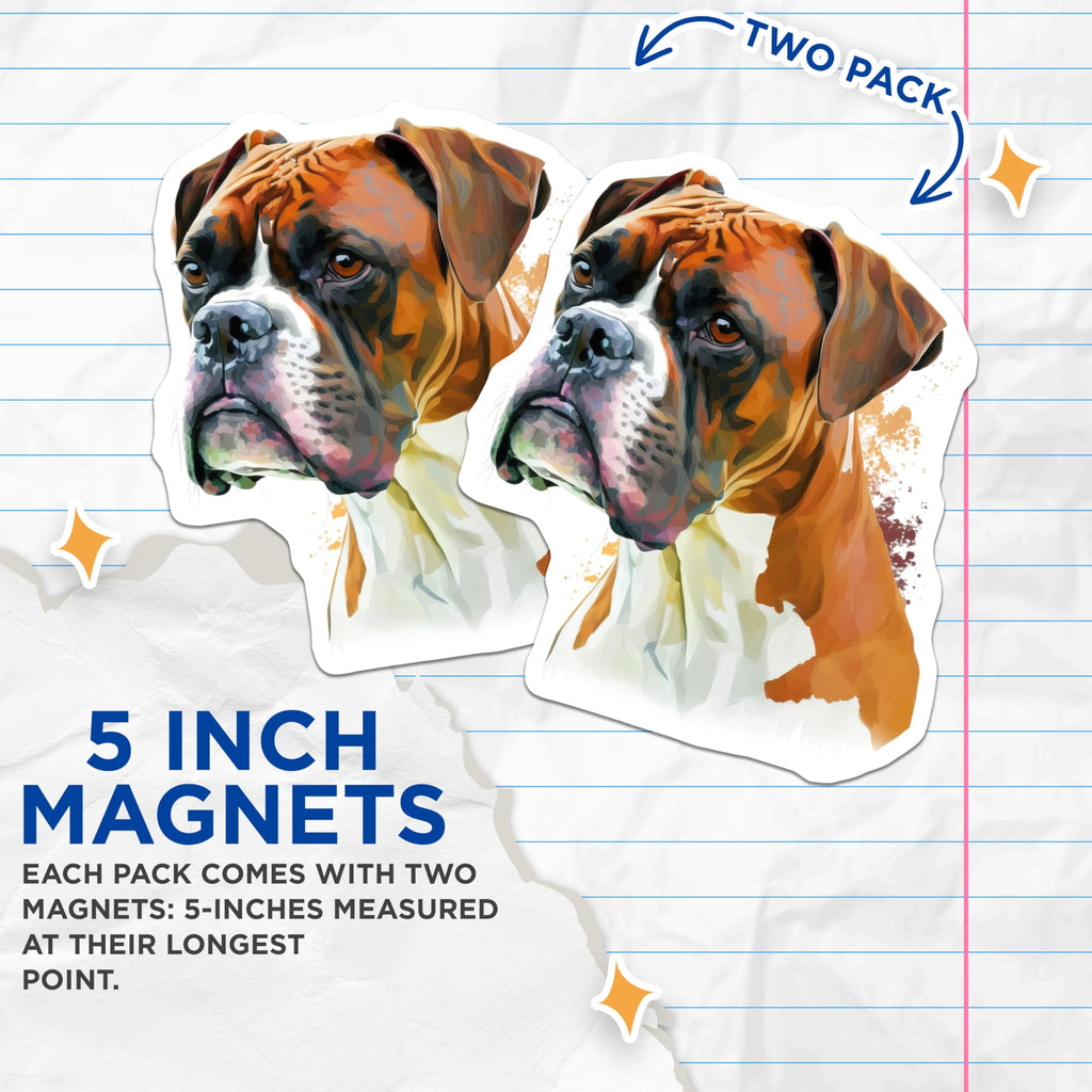 (2 Pack) Boxer Dog Magnets - Artistic Canine Pet Lover Decor - Unique Animal Breed Art - 5 Inches On Longest Side - Thick Durable Magnet - Made in USA - MAG23917