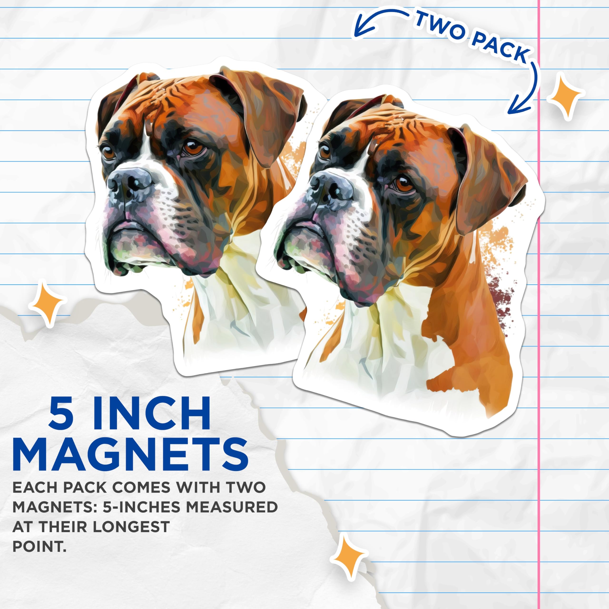 (2 Pack) Boxer Dog Magnets - Artistic Canine Pet Lover Decor - Unique Animal Breed Art - 5 Inches On Longest Side - Thick Durable Magnet - Made in USA - MAG23917
