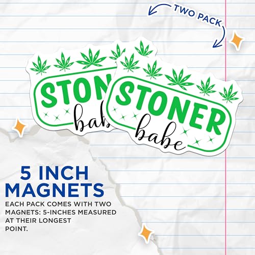 (2 Pack) Stoner Babe Magnets Magnets - Weed Lover Decor - Cannabis Culture Merchandise - 5" On Longest Side - Made in USA - Sticks to Refrigerators & Metal Surfaces - MAG9225