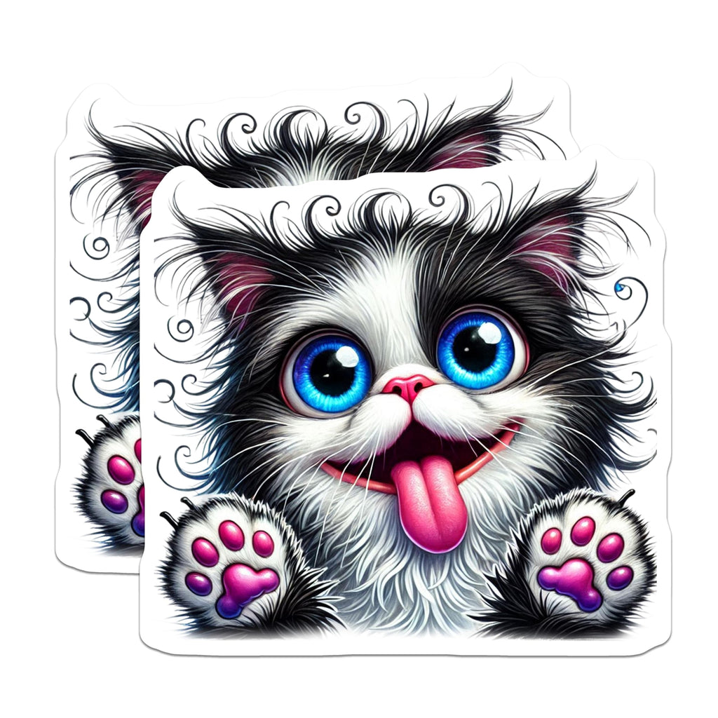 (2 Pack) Goofy Cat Magnets - Cute Kitten Art - Fun Animal Decor - 5" On Longest Side - Premium Magnet - for Cars, Refrigerators, Toolboxes, Lockers - Made in USA - MAG16087