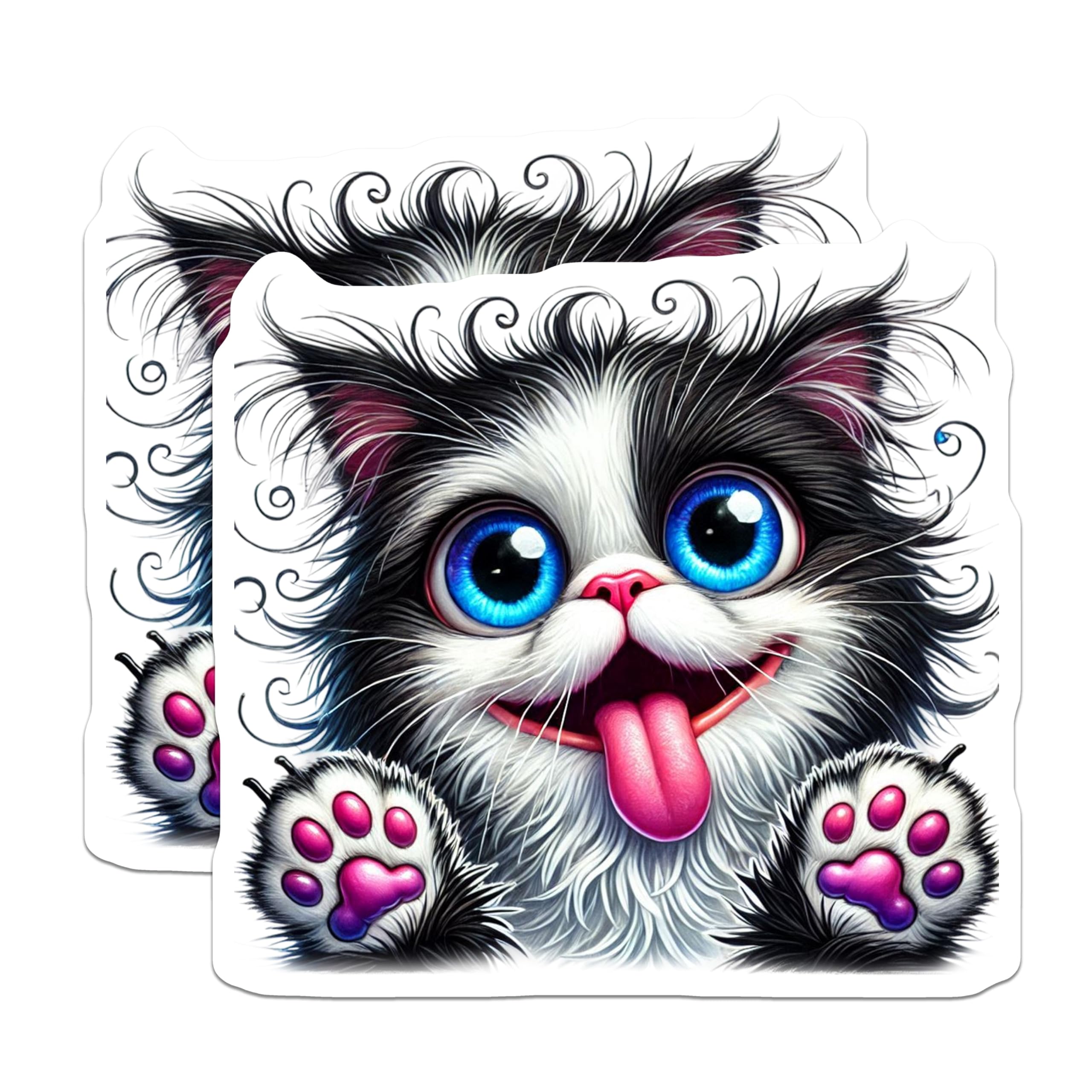 (2 Pack) Goofy Cat Magnets - Cute Kitten Art - Fun Animal Decor - 5" On Longest Side - Premium Magnet - for Cars, Refrigerators, Toolboxes, Lockers - Made in USA - MAG16087