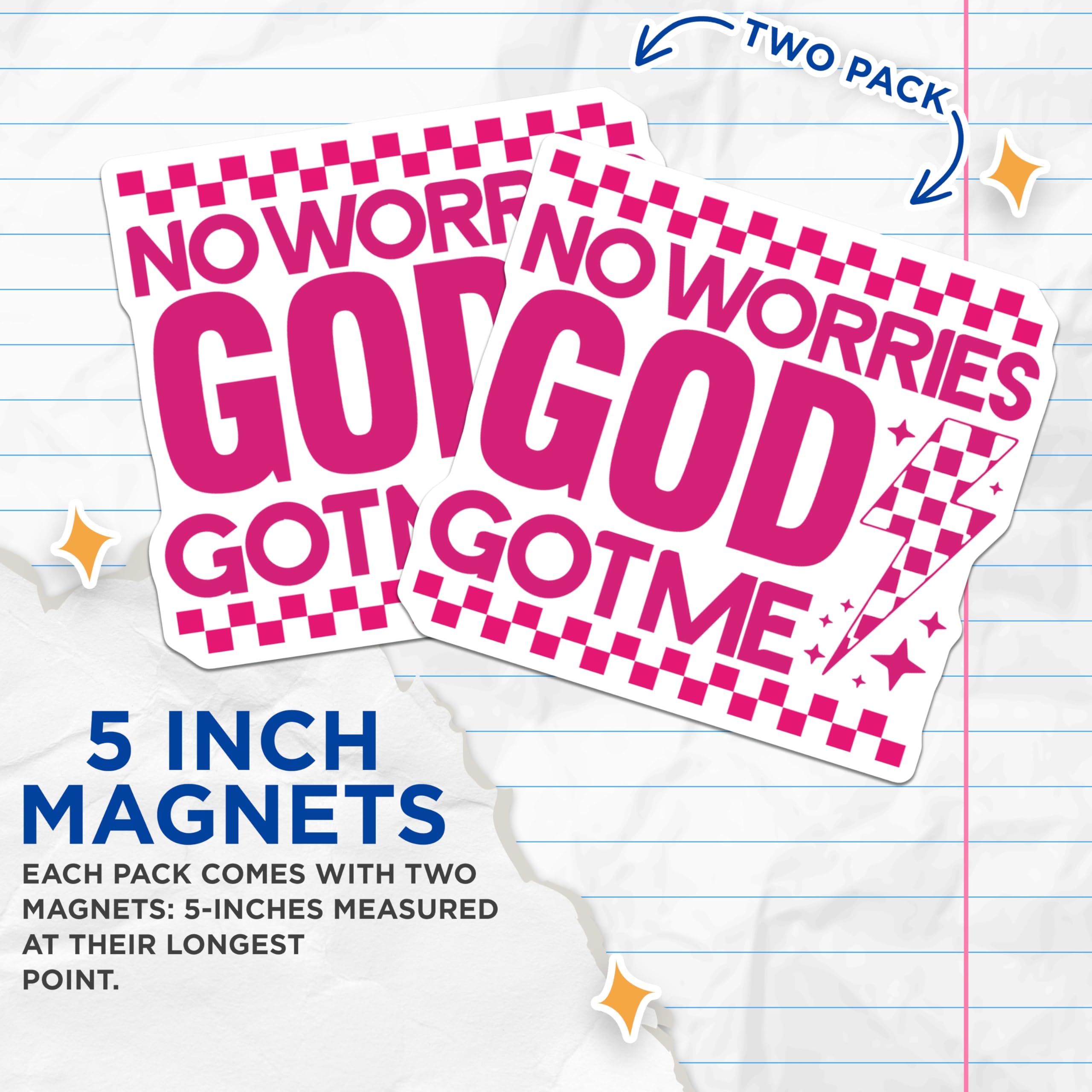 (2 Pack) No Worries God Got Me Magnets - Christian Faith Decor - Uplifting Spiritual Reminder - 5 Inches On Longest Side - Thick Durable Magnet - Made in USA - MAG30883