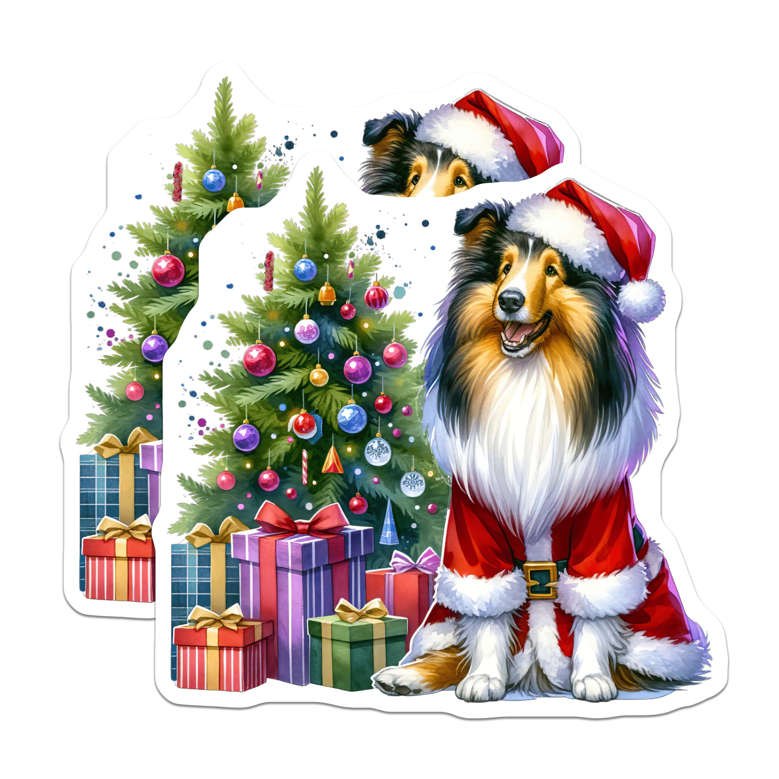 (2 Pack) Christmas Collie Magnets - Santa Dog Holiday Decor - Festive Pet Lover Refrigerator Kitchen Decoration - 5 Inches On Longest Side - Thick Durable Magnet - Made in USA - MAG26807