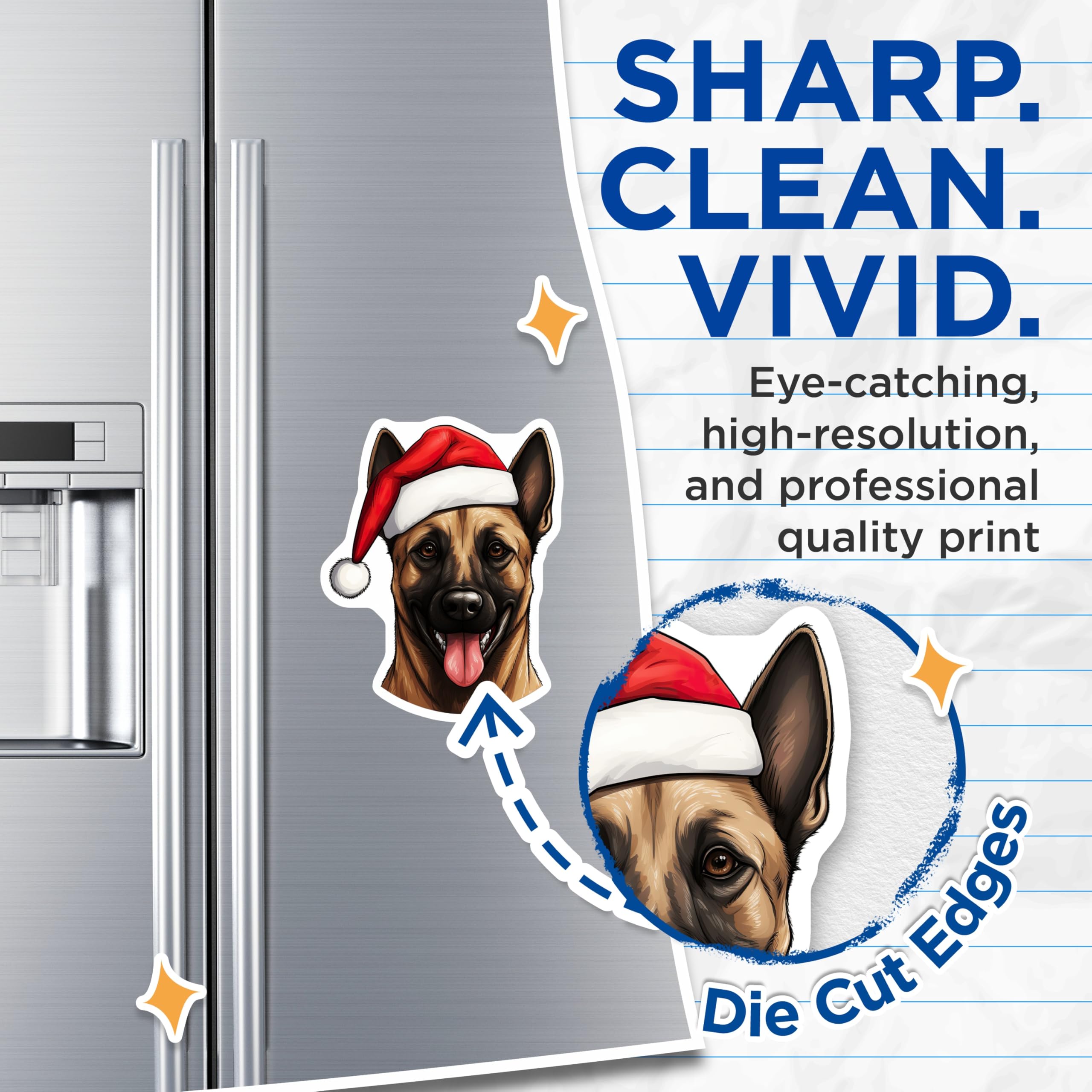(2 Pack) Christmas Dog Magnets - Santa Hat Dog - Holiday Pet Decor - 5 Inches On Longest Side - Thick Durable Magnet - Made in USA - MAG29732