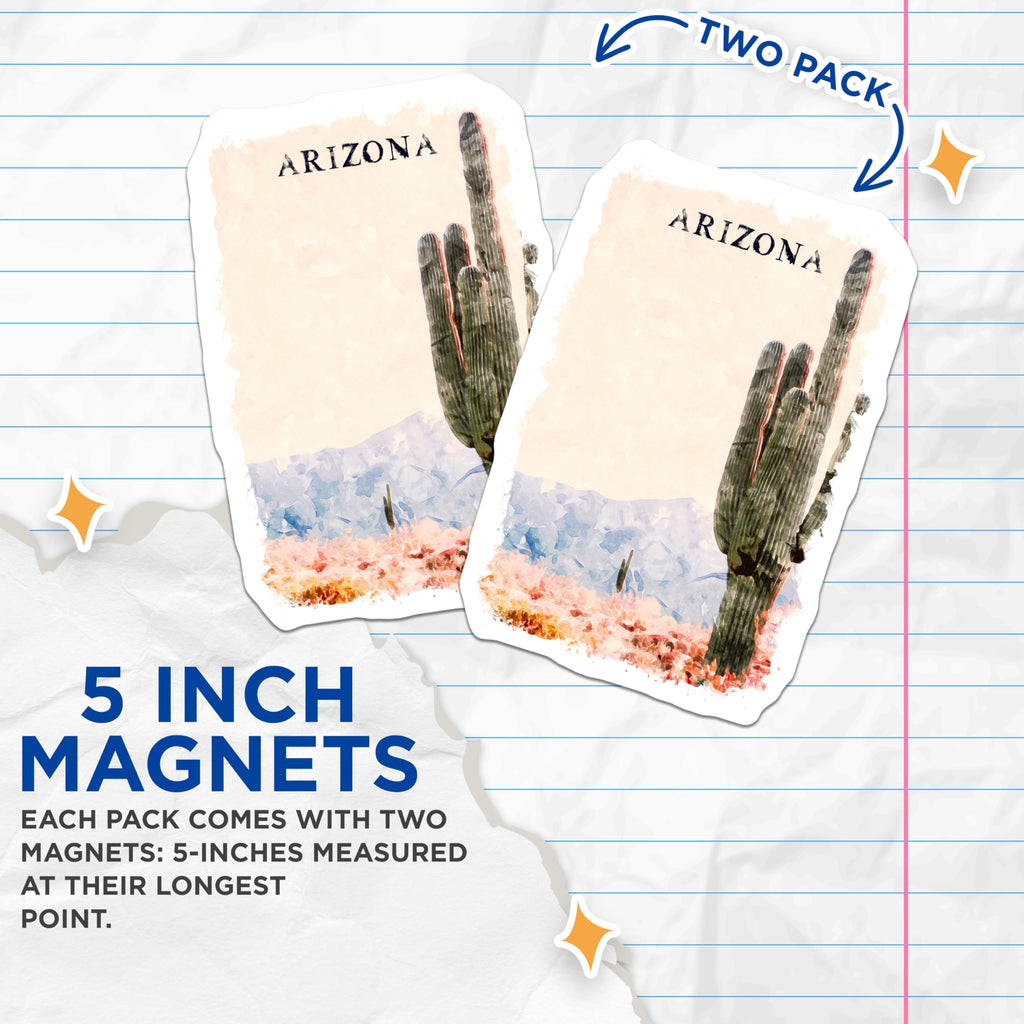 (2 Pack) Arizona Magnets - Saguaro Cactus Art - Desert Landscape Home Decor - 5" On Longest Side - Premium Magnet - for Cars, Refrigerators, Toolboxes, Lockers - Made in USA - MAG18219