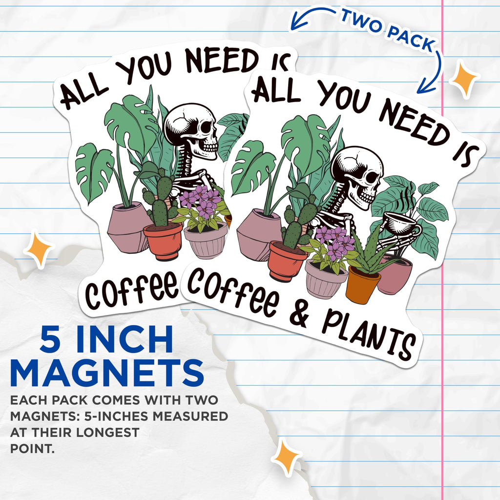 (2 Pack) Coffee Plants Magnets - Skeleton Plant Lover - Funny Coffee Addict Magnet - 5" On Longest Side - Premium Magnet - for Cars, Refrigerators, Toolboxes, Lockers - Made in USA - MAG18542