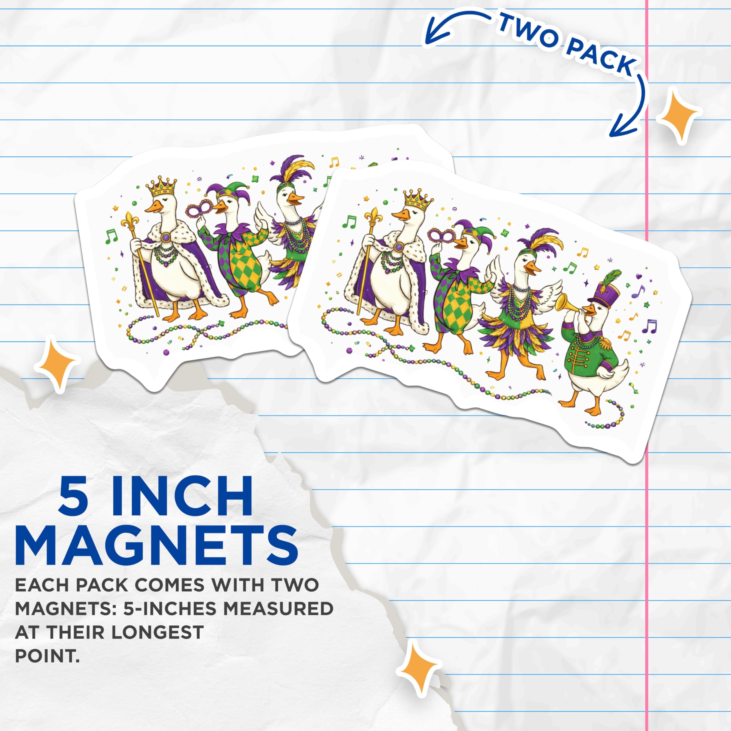 (2 Pack) Mardi Gras Ducks Magnets - Parade Animals - Festive Celebration Decor - 5" On Longest Side - Premium Magnet - for Cars, Refrigerators, Toolboxes, Lockers - Made in USA - MAG16719