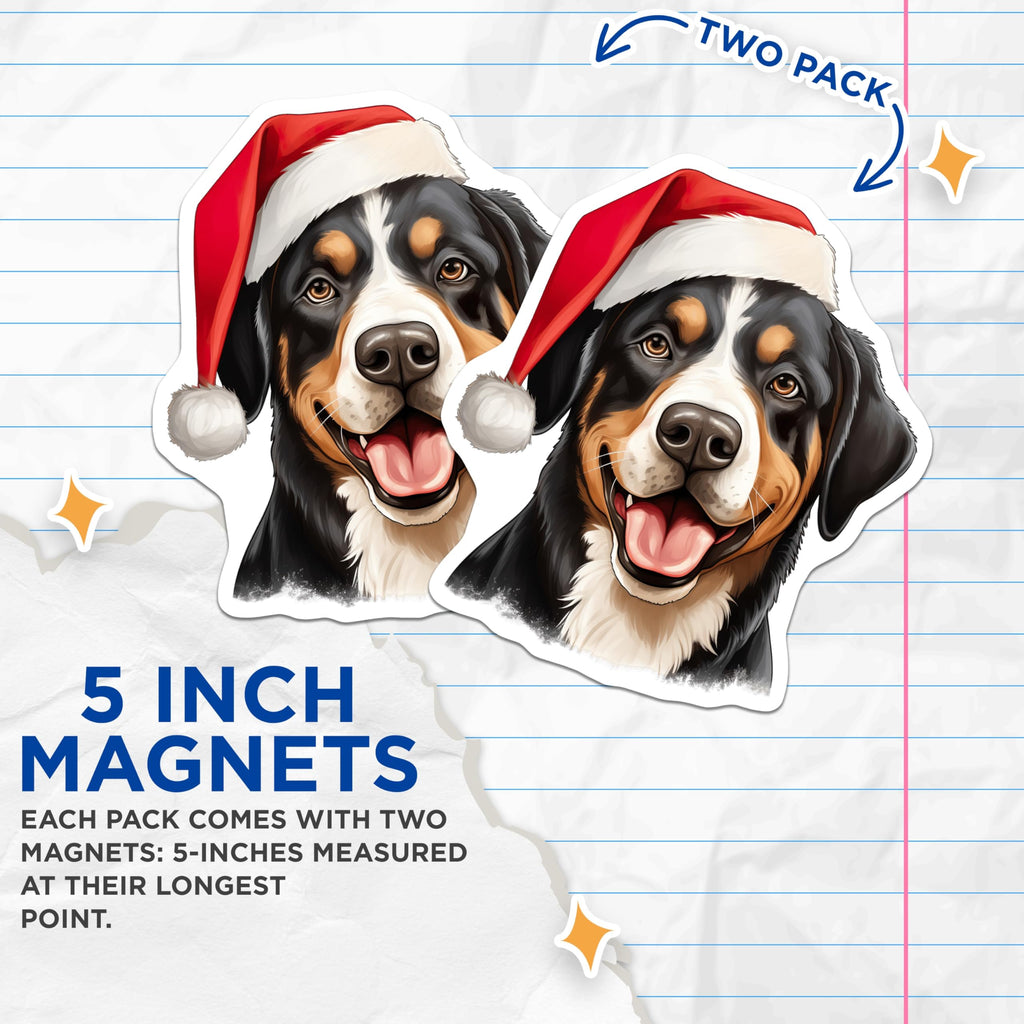 (2 Pack) Bernese Mountain Dog Magnets - Christmas Holiday - Cute Santa Hat - 5 Inches On Longest Side - Thick Durable Magnet - Made in USA - MAG25850
