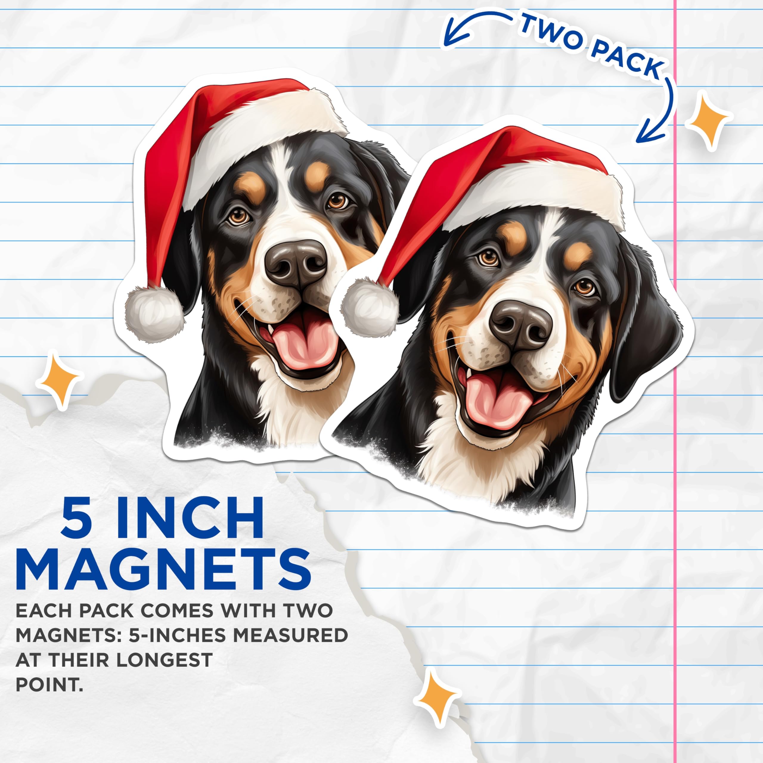 (2 Pack) Bernese Mountain Dog Magnets - Christmas Holiday - Cute Santa Hat - 5 Inches On Longest Side - Thick Durable Magnet - Made in USA - MAG25850