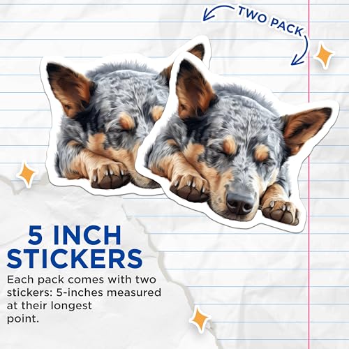 (2 Pack) Sleepy Dog Stickers - Cute Animal Art - Adorable Pet Decals - 5" On Longest Side - Sticks to Smooth Flat Surfaces - Made in USA - BMCS9837