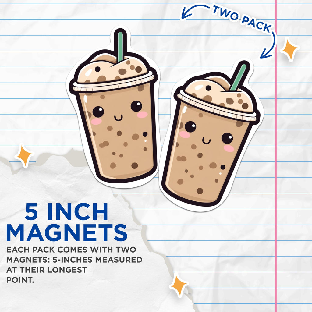 (2 Pack) Kawaii Mocha Magnets - Cartoon Coffee - Fun Coffee Magnets - for Cars, Refrigerators, Toolboxes - Made in USA - MAG2180