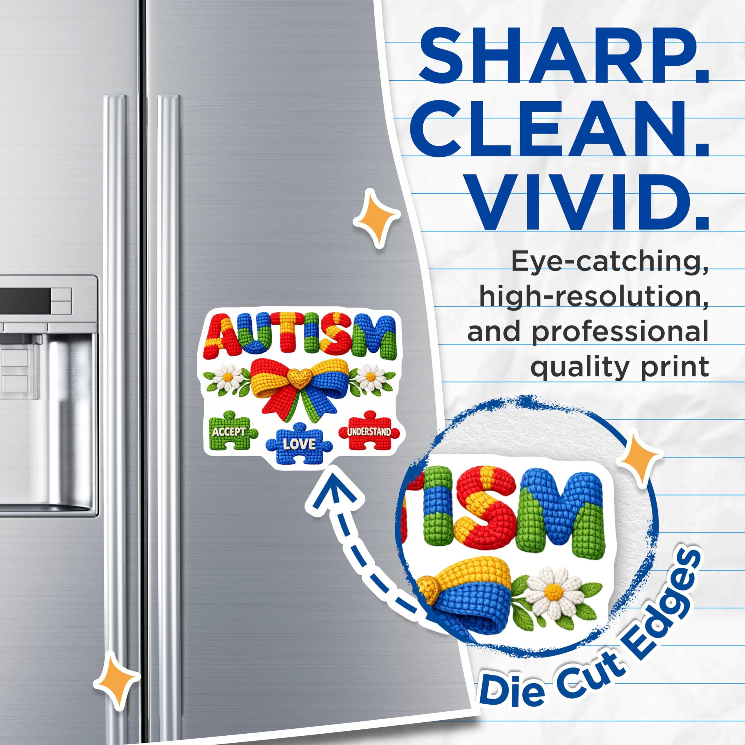 (2 Pack) Autism Awareness Magnets - Neurodiversity Support Decor - Puzzle Piece Acceptance Love Understanding - 5 Inches On Longest Side - Thick Durable Magnet - Made in USA - MAG22548
