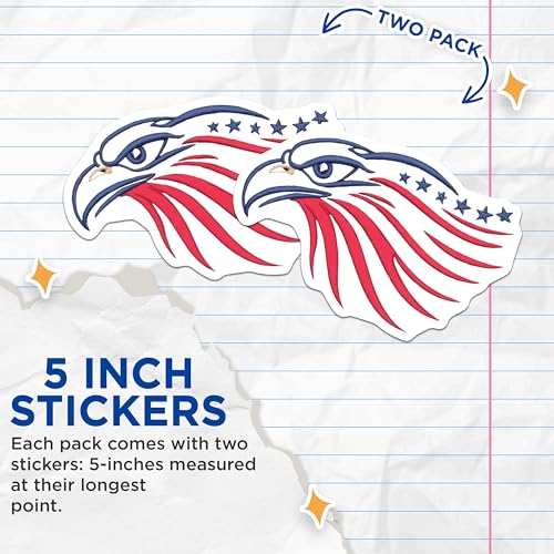 (2 Pack) American Eagle Stickers - Patriotic Stickers - USA Flag Stickers - 5" On Longest Side - Sticks to Smooth Flat Surfaces - Made in USA - BMCS6702