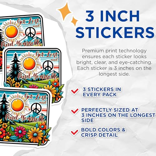 (3 Pack) Get Lost Find Yourself Decals - Nature Scene - Laptop Decal - 3 Inches On Longest Side - Easy Peel & Apply - Made in USA - 3MCS2052