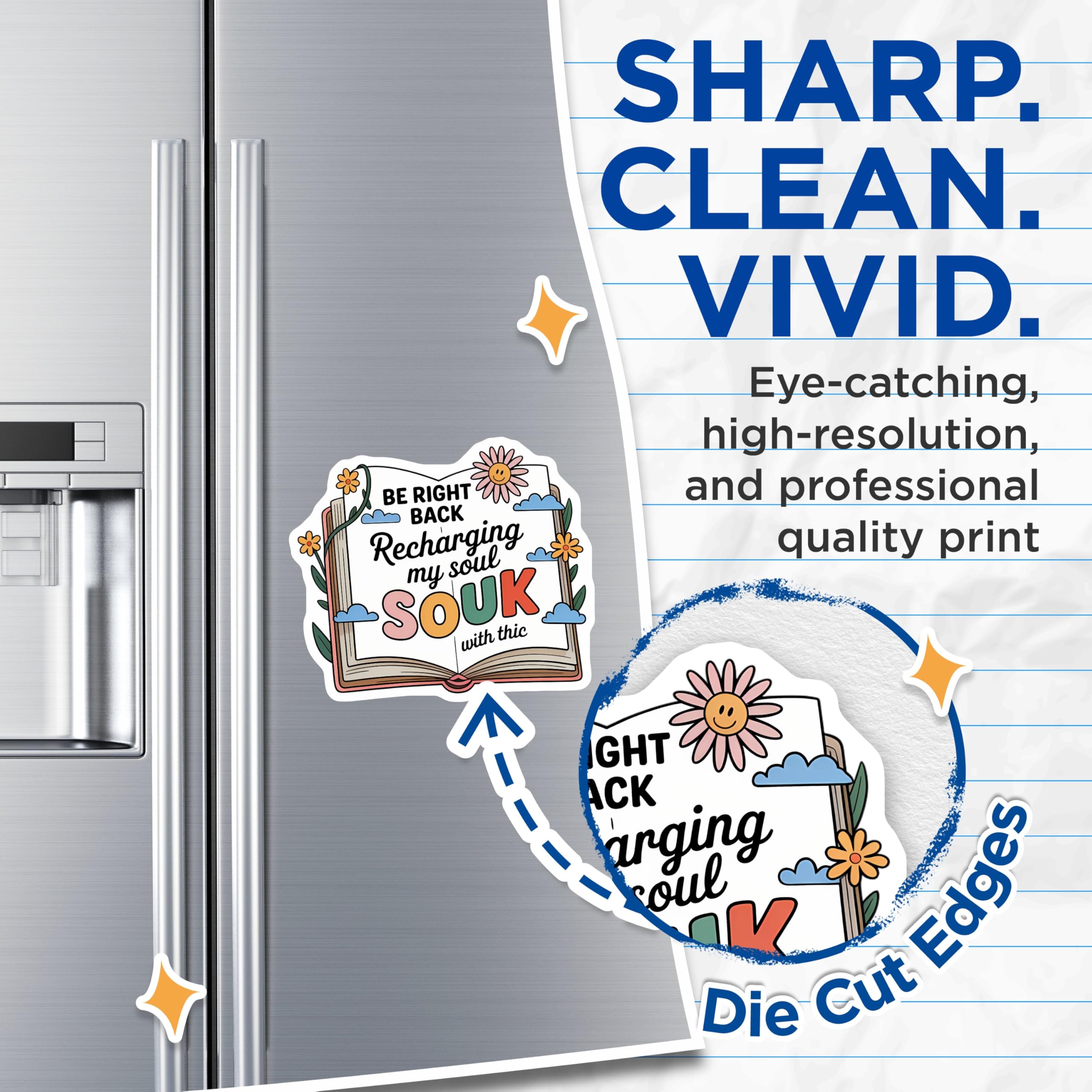 (2 Pack) Souk Recharging Soul Magnets - Whimsical Book Art - Aesthetic Fridge Decor - 5 Inches On Longest Side - Thick Durable Magnet - Made in USA - MAG21787