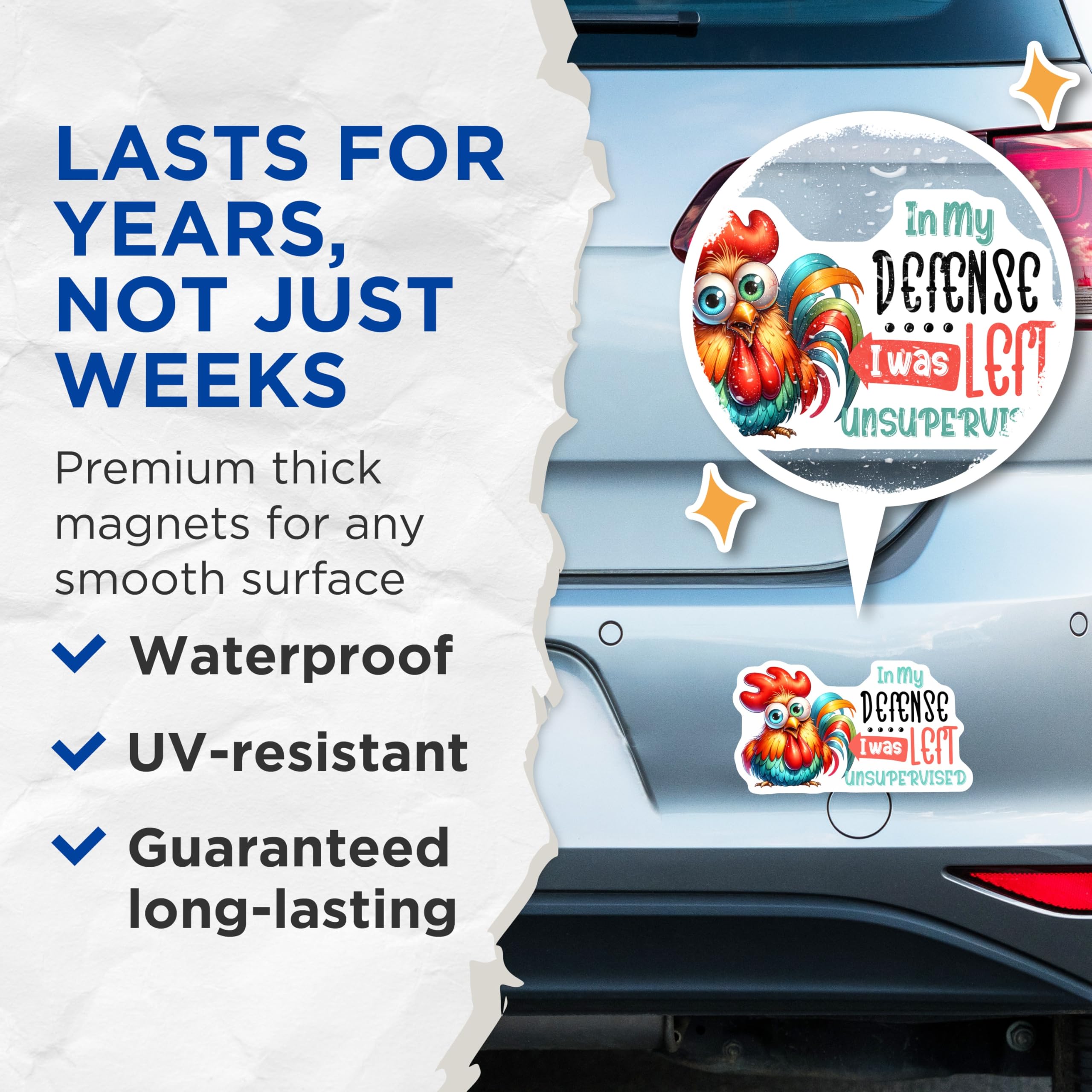 (2 Pack) Chicken Magnets - Funny Quote - Unsupervised Gag - Refrigerator or Office Decor - 5" On Longest Side - Premium Magnet - for Cars, Refrigerators, Toolboxes, Lockers - Made in USA - MAG16596