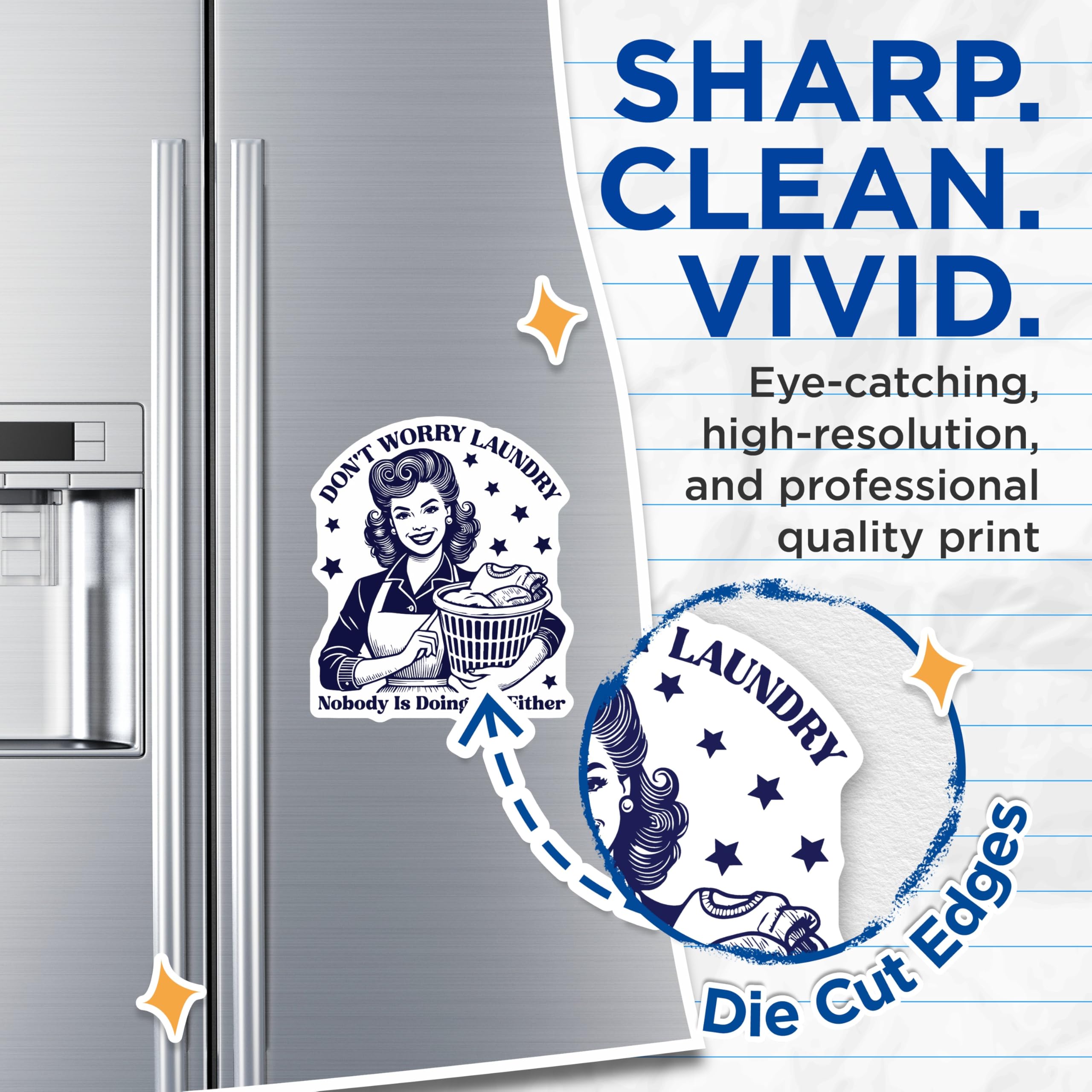 (2 Pack) Laundry Humor Magnets - Retro Housewife - Funny Chore Magnet - 5" On Longest Side - Premium Magnet - for Cars, Refrigerators, Toolboxes, Lockers - Made in USA - MAG14973