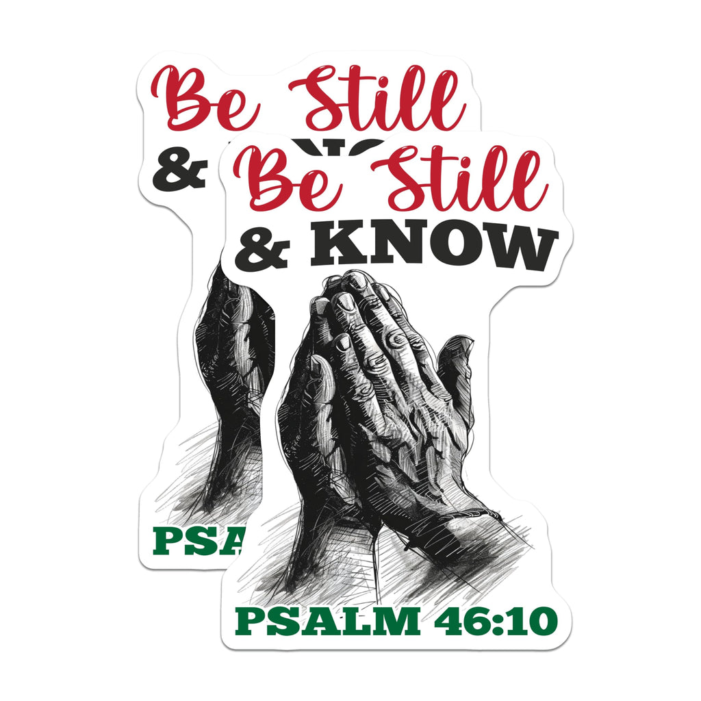 (2 Pack) Psalm 46 10 Stickers - Religious Stickers - Praying Hands Art- 5" On Longest Side - Sticks to Smooth Flat Surfaces - Made in USA - BMCS16693