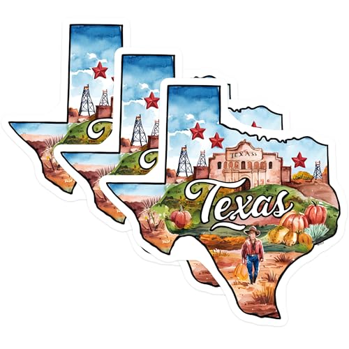 (3 Pack) Texas State Decals - Alamo Art - Fall Season Decor- 3 Inches On Longest Side - Easy Peel & Apply - Made in USA - 3MCS5055