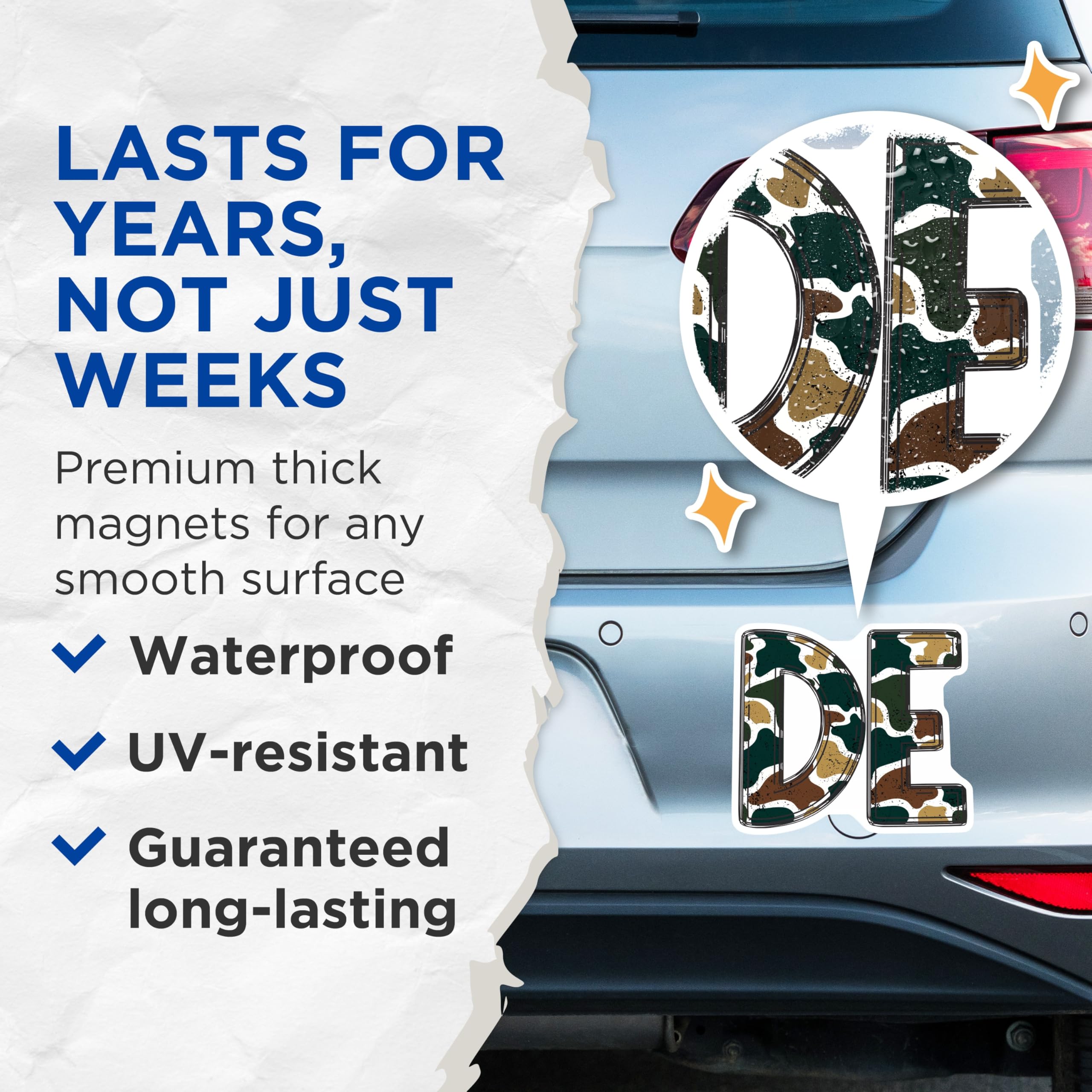 (2 Pack) Abstract Camo DE Magnets - Initial Letter Decor - Personalized Alphabet Refrigerator - 5 Inches On Longest Side - Thick Durable Magnet - Made in USA - MAG22741