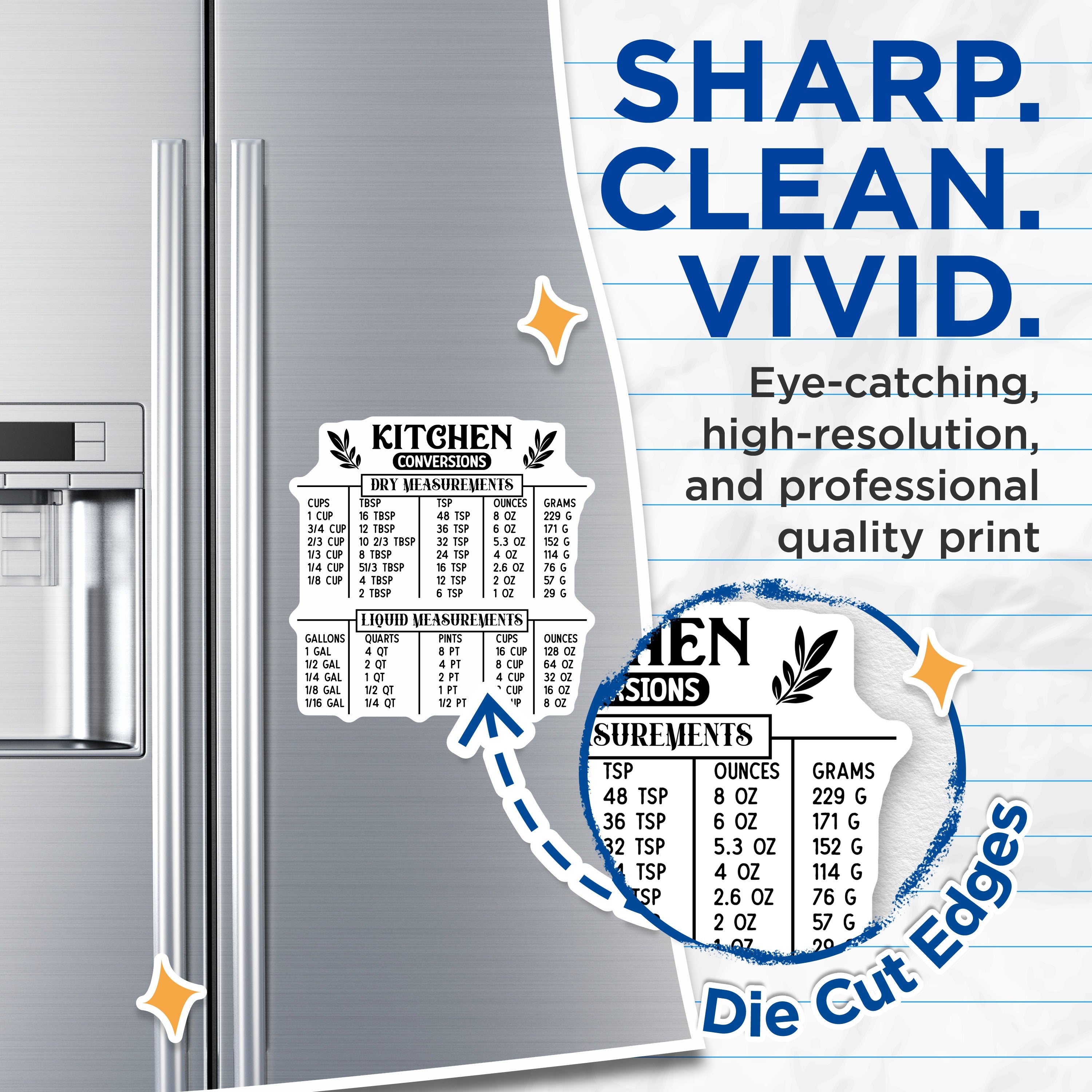 (2 Pack) Kitchen Conversion Chart Magnets - Baking Measurements Guide - Cooking Cheat Sheet - Refrigerator Magnet - Home Cook Helper - 5" - Durable Magnet - Made in USA - MAG37565