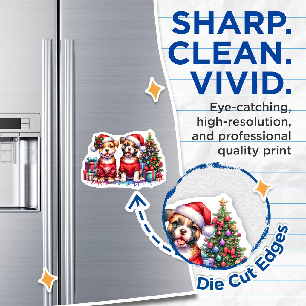 (2 Pack) Cute Christmas Puppies Magnets - Festive Holiday Dog Decor - Santa Hat Sweater Pups - Winter Refrigerator Charm - 5 Inches On Longest Side - Thick Durable Magnet - Made in USA - MAG24642