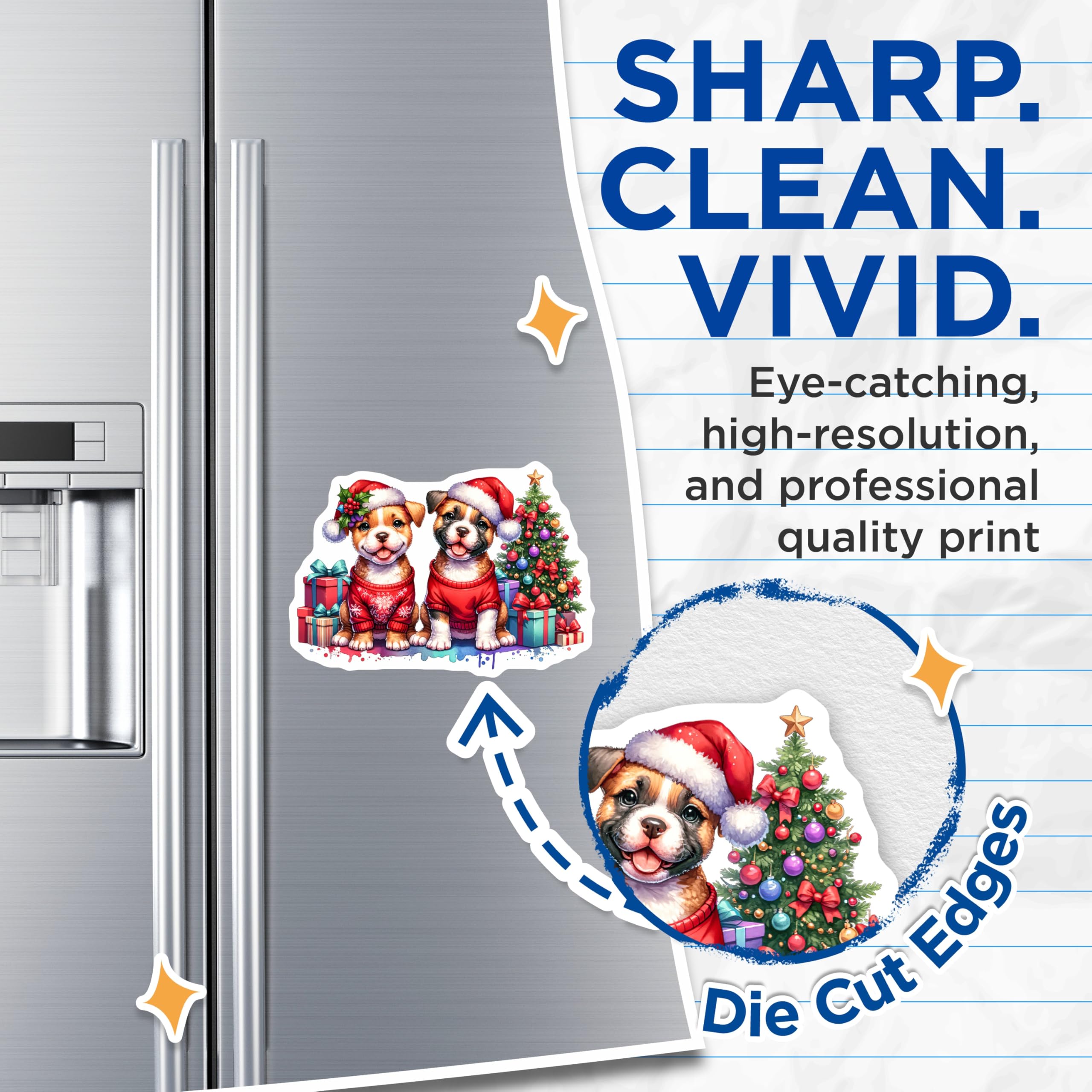(2 Pack) Cute Christmas Puppies Magnets - Festive Holiday Dog Decor - Santa Hat Sweater Pups - Winter Refrigerator Charm - 5 Inches On Longest Side - Thick Durable Magnet - Made in USA - MAG24642