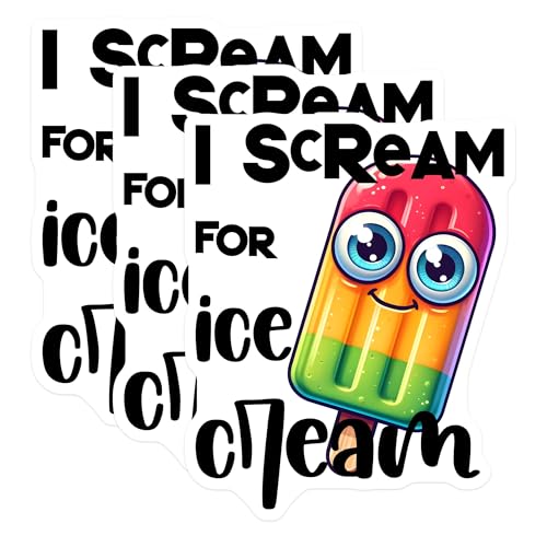 (3 Pack) Ice Cream Decals - Cute Food Stickers - Cartoon Laptop Decal - 3 Inches On Longest Side - Easy Peel & Apply - Made in USA - 3MCS7551