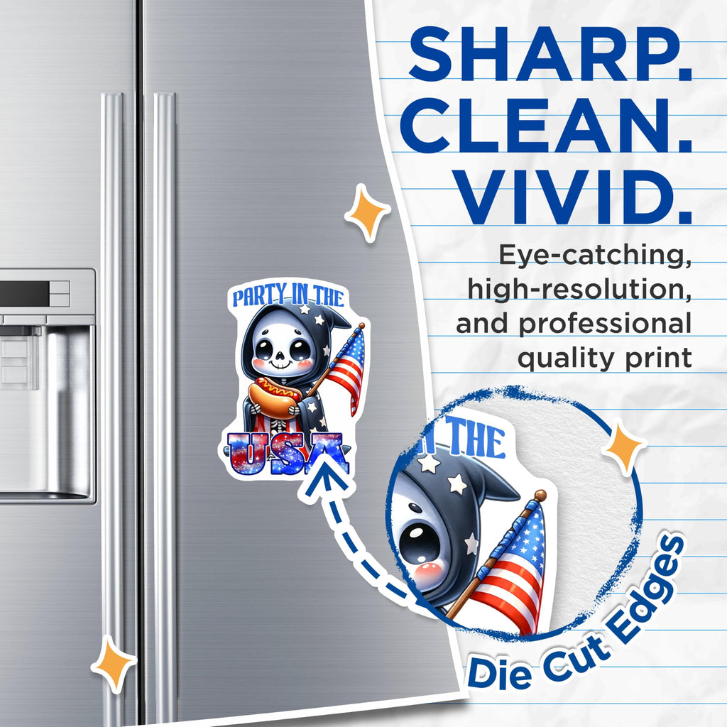 (2 Pack) Party in The USA Skeleton Magnets - Patriotic Kitchen Decor - 5" On Longest Side - for Cars, Fridges, Toolboxes - Made in USA - MAG7909