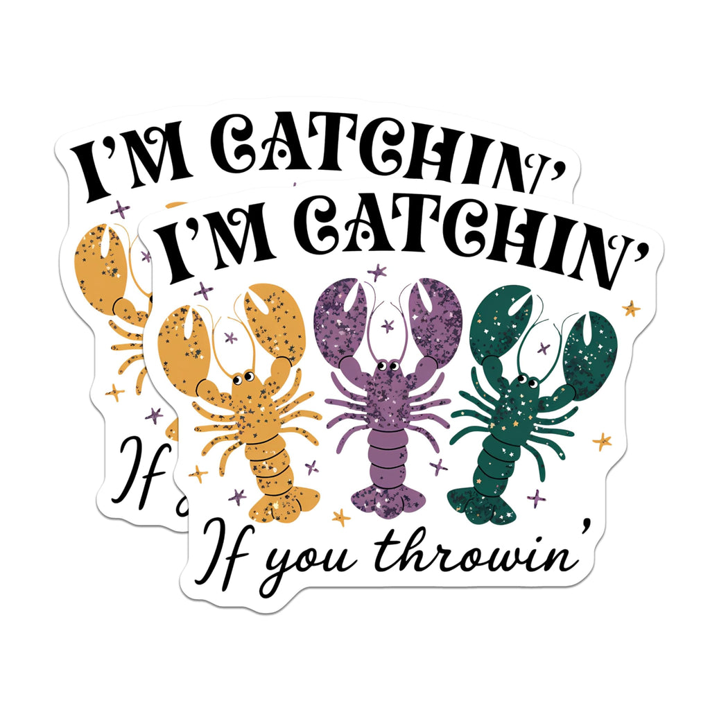 (2 Pack) I'm Catchin' Sticker Set - Funny Lobster Stickers - Cute Sea Creature Decals - 5" On Longest Side - Sticks to Smooth Flat Surfaces - Made in USA - BMCS3969
