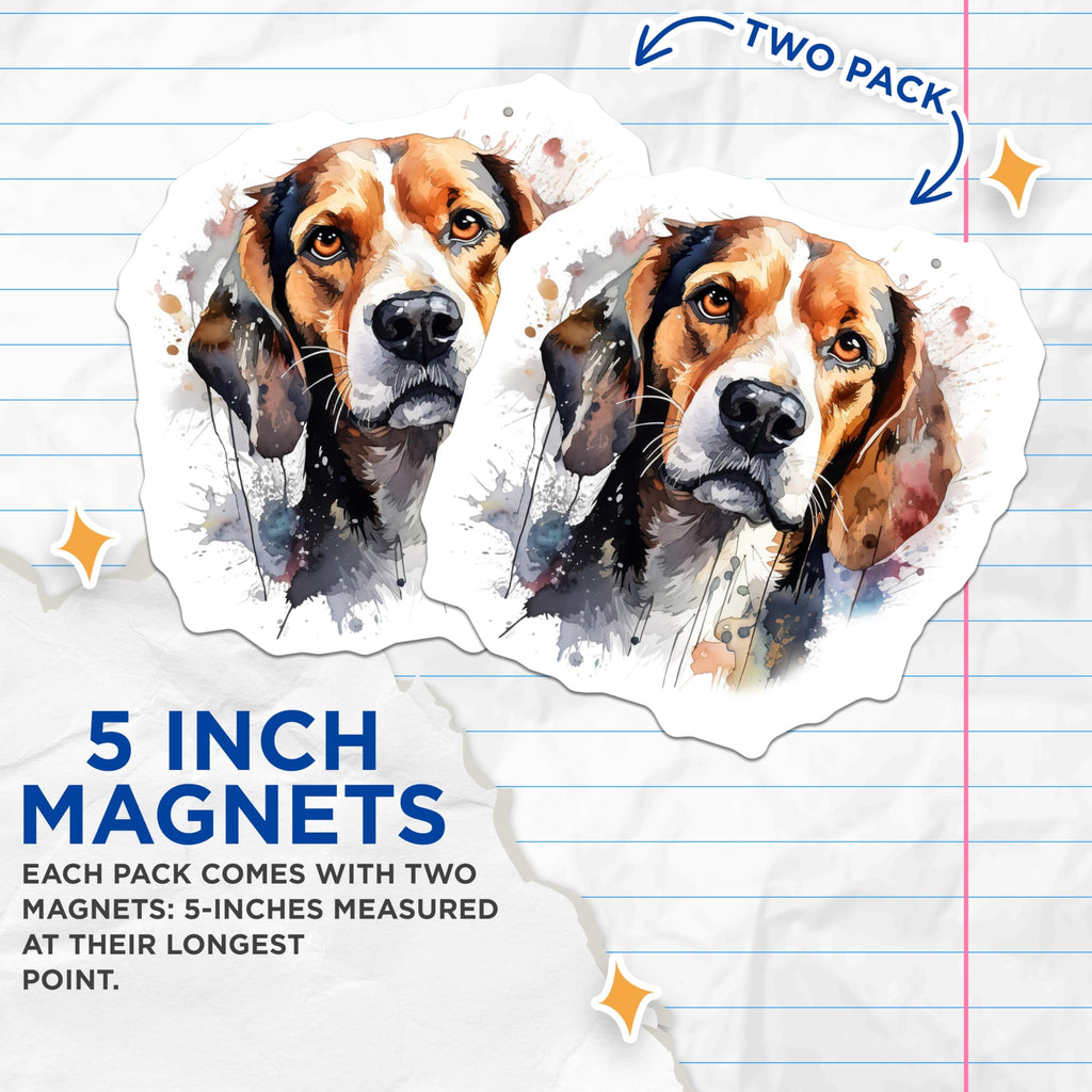 (2 Pack) Beagle Dog Magnets - Watercolor Art Dog - Pet Lover Home Decor - 5 Inches On Longest Side - Thick Durable Magnet - Made in USA - MAG30824