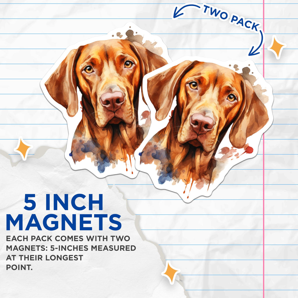 (2 Pack) Vizsla Dog Magnets - Watercolor Vizsla Art - Pet Lover Fridge Decor - Dog Mom Kennel Accent - 5 Inches On Longest Side - Thick Durable Magnet - Made in USA - MAG27979