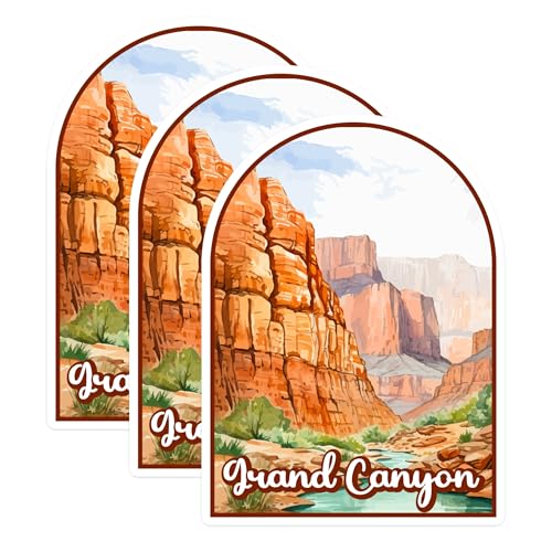 (3 Pack) Grand Canyon Decals - National Park Stickers - Arizona Travel Decal - 3 Inches On Longest Side - Easy Peel & Apply - Made in USA - 3MCS0441