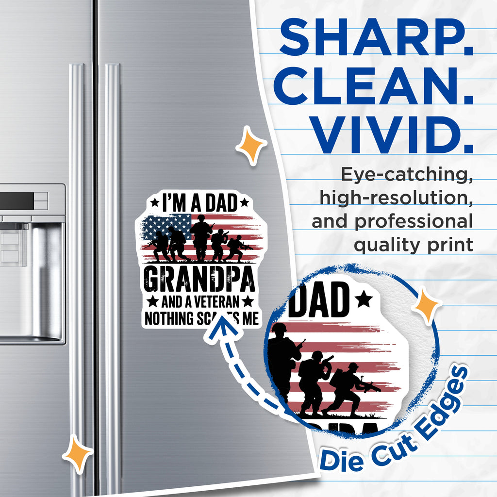 (2 Pack) Dad Grandpa Veteran Magnets - Patriotic Military Decor - Nothing Scares Me Funny Magnet - 5 Inches On Longest Side - Thick Durable Magnet - Made in USA - MAG36225