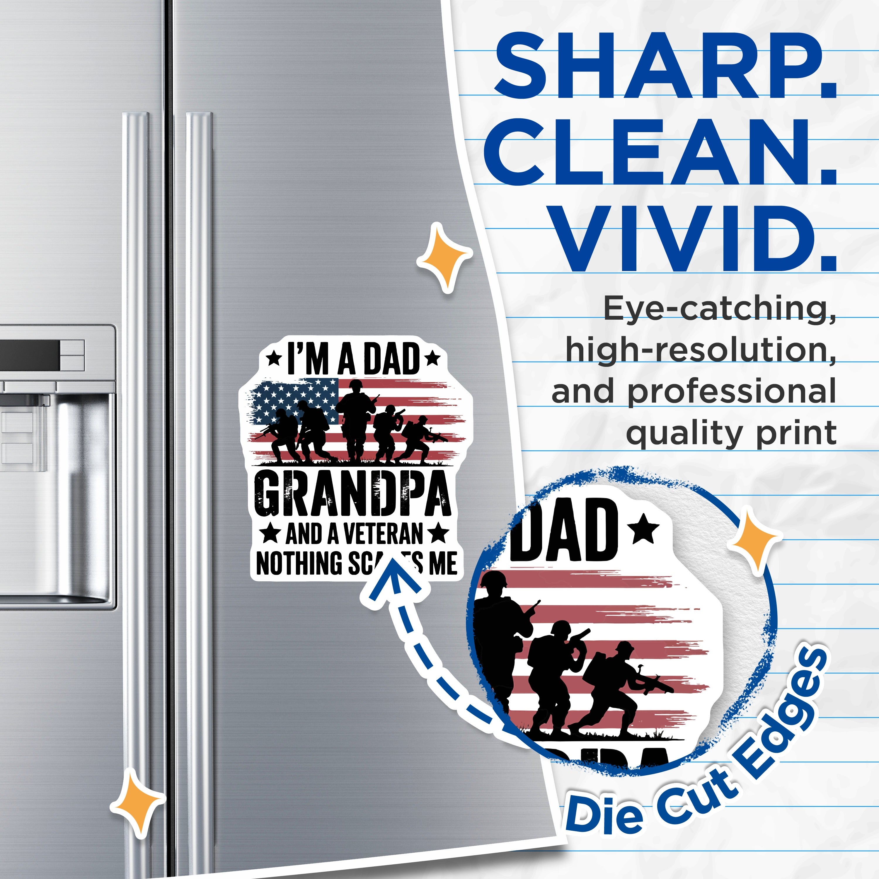 (2 Pack) Dad Grandpa Veteran Magnets - Patriotic Military Decor - Nothing Scares Me Funny Magnet - 5 Inches On Longest Side - Thick Durable Magnet - Made in USA - MAG36225