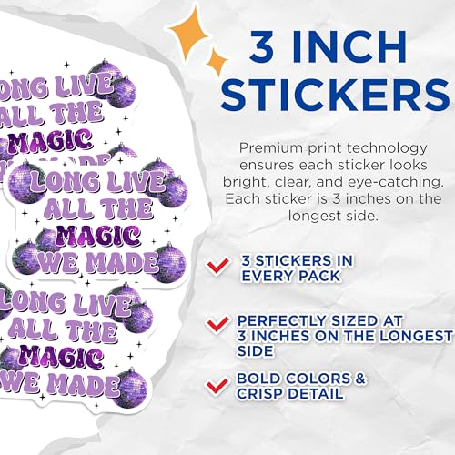 (3 Pack) Disco Ball Decals - Long Live Magic Decal - Laptop Stickers - 3 Inches On Longest Side - Easy Peel & Apply - Made in USA - 3MCS6827