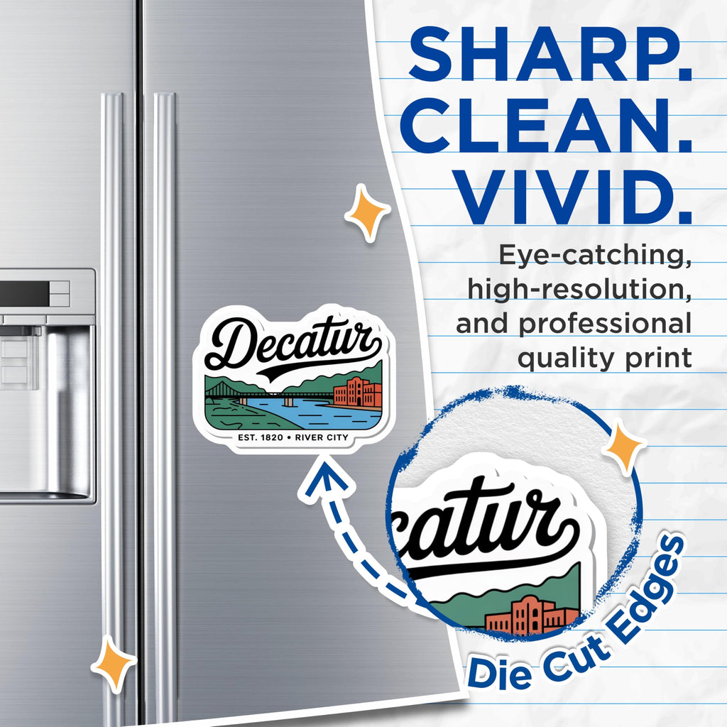 (2 Pack) Decatur Alabama Magnets - River City Decor - Established 1820 Souvenir - 5" On Longest Side - Premium Magnet - for Cars, Refrigerators, Toolboxes, Lockers - Made in USA - MAG17389