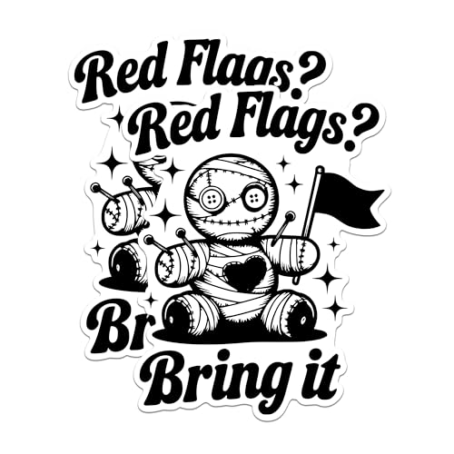 (2 Pack) Red Flags Stickers - Voodoo Doll Stickers - Funny Quote Stickers - 5" On Longest Side - Sticks to Any Smooth Flat Surface - Made in USA - BMCS2862