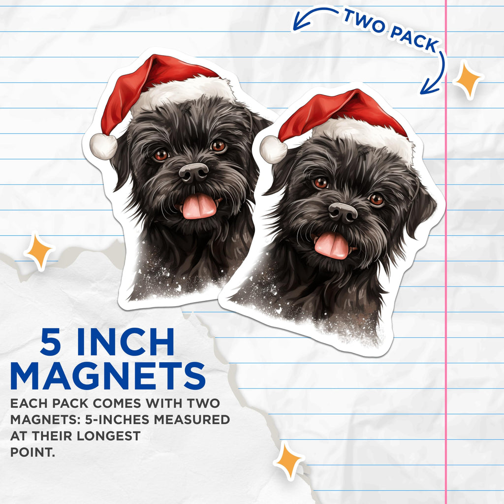 (2 Pack) Black Dog Christmas Magnets - Santa Hat Pet Lover Decor - Winter Puppy Refrigerator Magnet - 5 Inches On Longest Side - Thick Durable Magnet - Made in USA - MAG26467