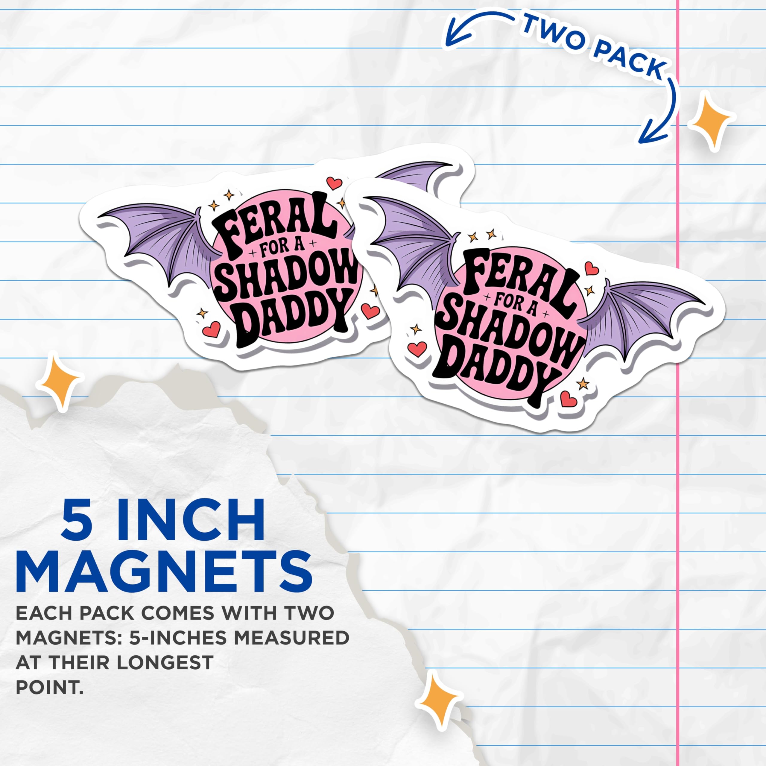 (2 Pack) Feral Shadow Daddy Magnets - Bat Wings Alt Decor - Humorous Goth Aesthetic - 5 Inches On Longest Side - Thick Durable Magnet - Made in USA - MAG21224