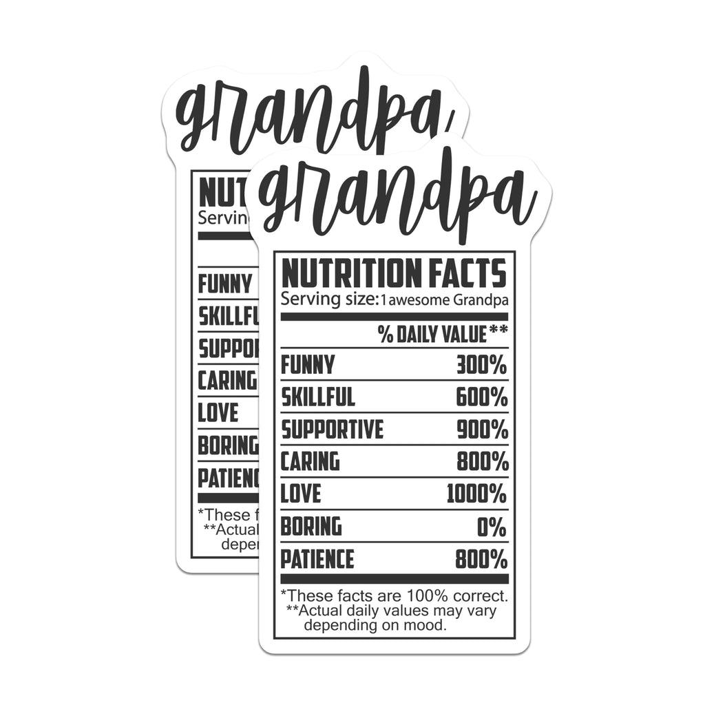 (2 Pack) Grandpa Nutrition Facts Magnets - Funny Grandad - Unique Refrigerator Magnets - 5" On Longest Side - Premium Magnet - for Cars, Refrigerators, Toolboxes, Lockers - Made in USA - MAG14420