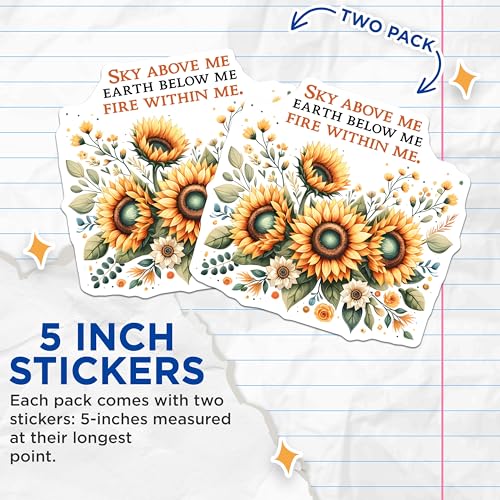 (2 Pack) Motivational Sunflower Stickers - Inspirational Floral Decals - Nature Quote - 5" On Longest Side - Sticks to Smooth Flat Surfaces - Made in USA - BMCS7974