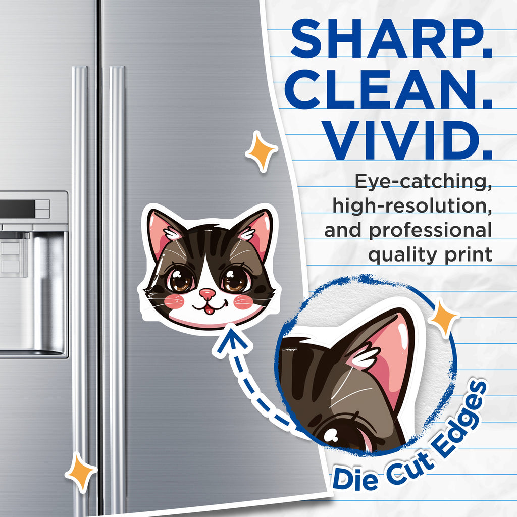 (2 Pack) Kawaii Cat Magnets - Cute Kitten Decor - Refrigerator Accents for Cat Lovers - 5 Inches On Longest Side - Thick Durable Magnet - Made in USA - MAG39900